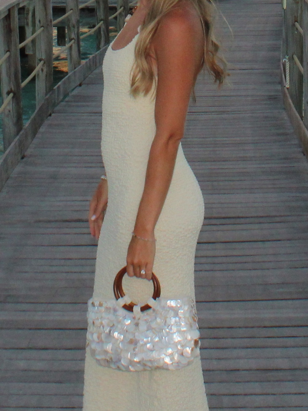 Lulus Meike Cream Textured Knit Beaded Halter Midi Dress White - Size S - Picture 2 of 3